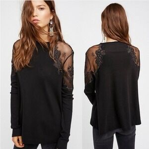 Free People Top Small Daniella Black Lace Goth Edgy Dark Romantic Chic Night Out